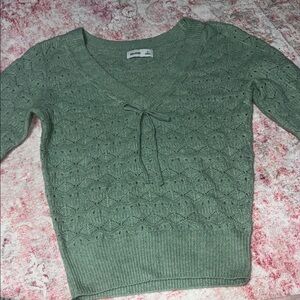 Hollister Olive V-Neck Sweater with Bow